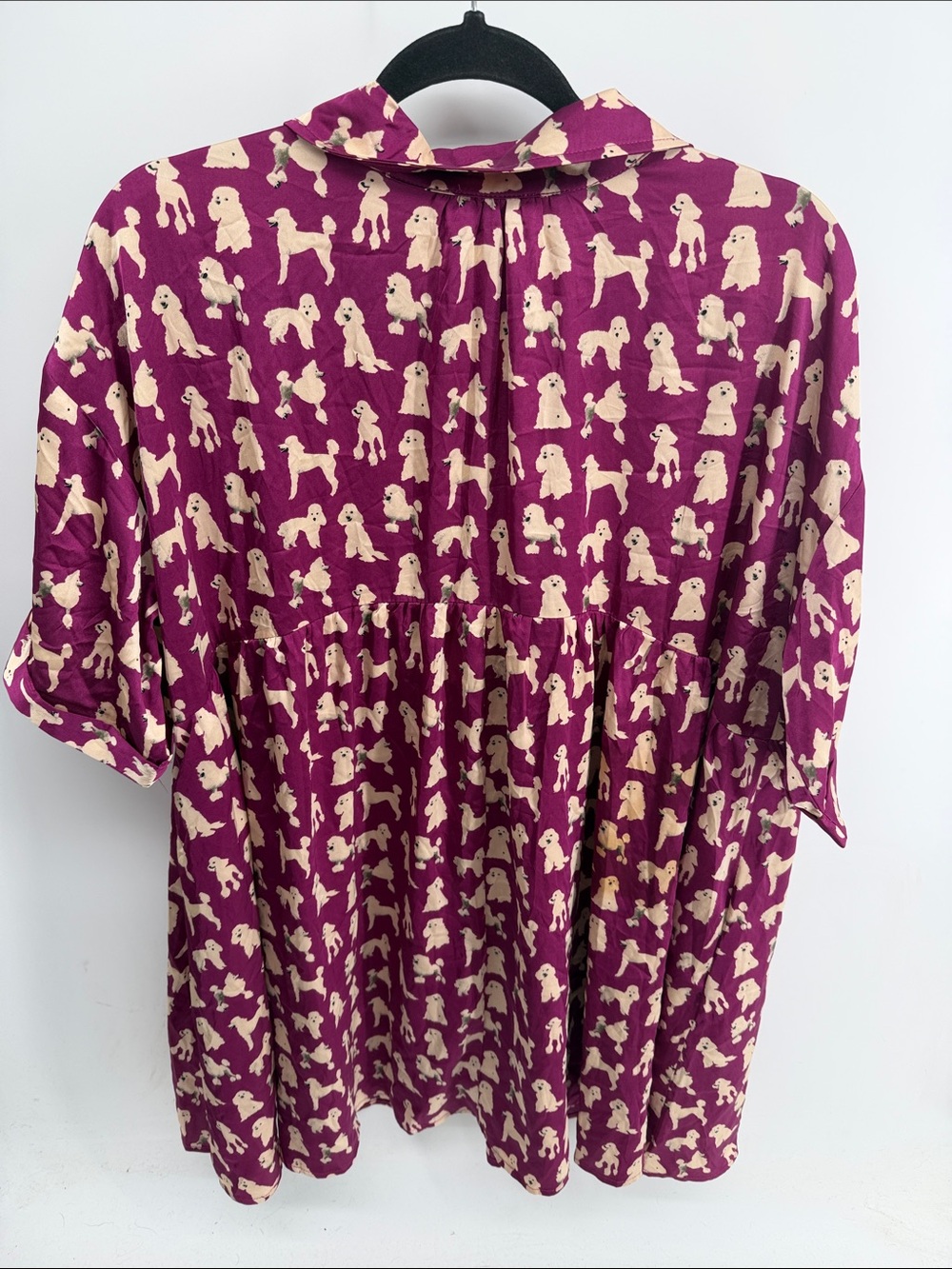 Entro satin short sleeve button up poodle dog novelty print shirt dress sz L - Picture 8 of 9